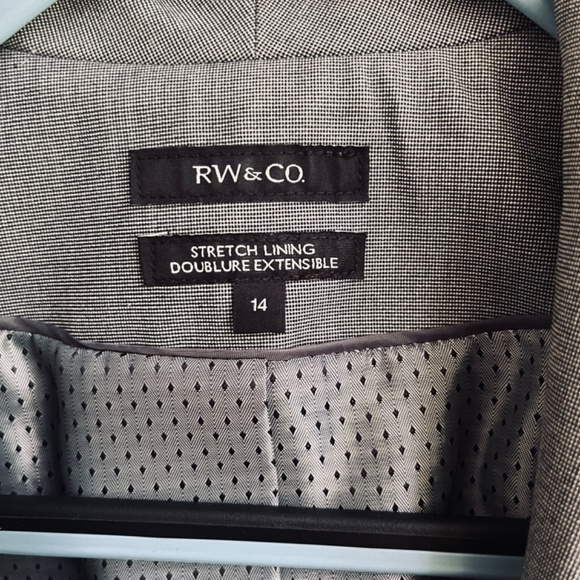 RW & CO 14 Stretch Lining Suit Jacket Gray Office Career Blazer One Button Shawl - Picture 3 of 14